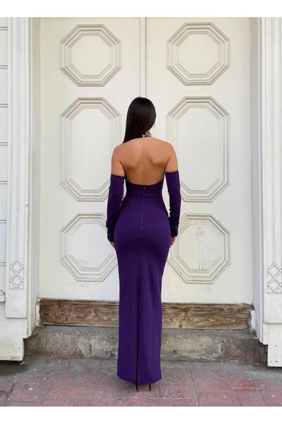 Modafeminen Βραδινό φόρεμα με μακρυμάνικο υφασμάτινο κρεπ με λεπτομέρεια από πέτρα και πέρλες 583330 ΜΩΒ