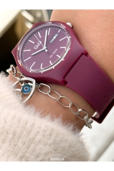 Q&Q Brand Purple Color, Silicone Strap, Calendar, Men's/Women's Sports Wristwatch