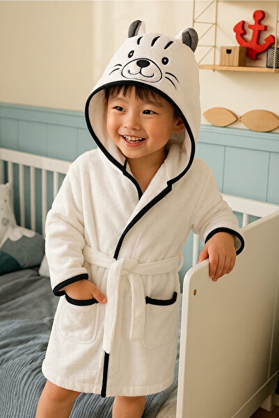 HOUME Kapşonlu Kız-erkek Çocuk Bornozu Pamuklu-KAPLAN