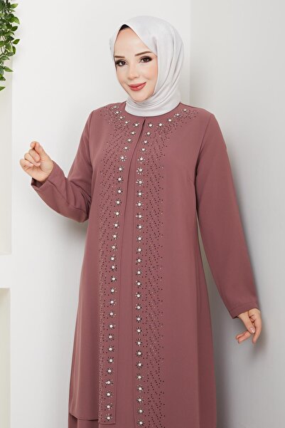 ESLEMNUR Papatya Taşlı Büyük Beden Anne Elbisesi