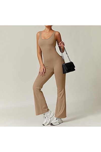 OEM Women's lightweight elastic jumpsuit, ideal for sports, cream M