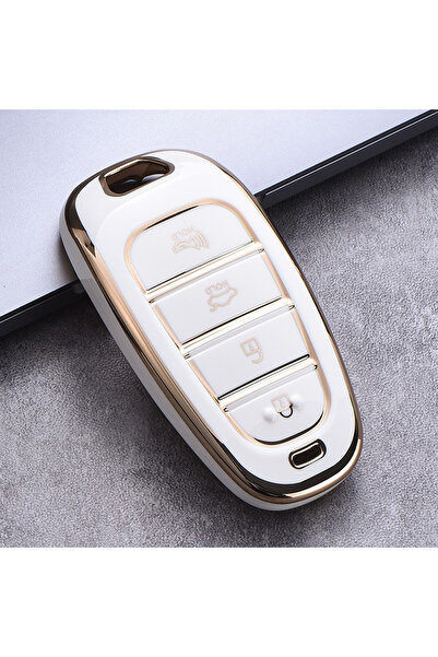 OEM Husă cheie albă 3-4 butoane Hyundai Santa Fe/Tucson 2020-2022, NEXO, NX4, Solaris, Sonata Hybrid