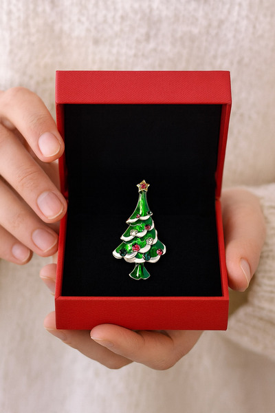 New Obsessions Yılbaşı Ağacı Renkli Taşlı Broş Yaka İğnesi