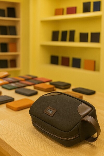 Newish Polo Канава от плат с едно отделение, с кожени детайли и цип, чанта тип портфейл