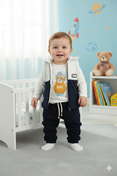 Mini Baray طقم معطف وبنطلون جوجر للأطفال الذكور مكون من 3 قطع (9-12-18 شهرًا)