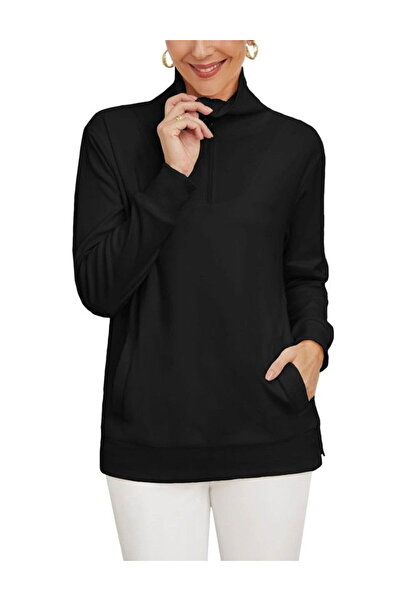 OEM Bluză tricotată, mânecă lungă, decolteu în V cu fermoar, negru L