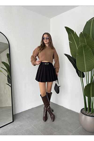 ELAYF تنورة شتوية قصيرة مبطنة باللون الأسود للنساء