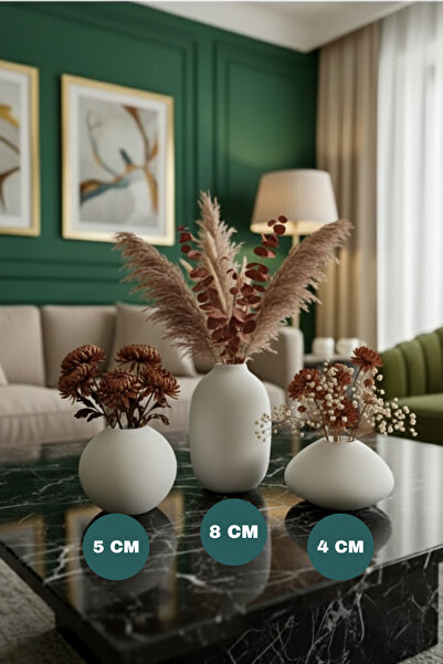 muffag 8-5-4 CM El Yapımı Minimal Alçı Vazo - Hava Kabarcıkları ve Ufak Pürüz...