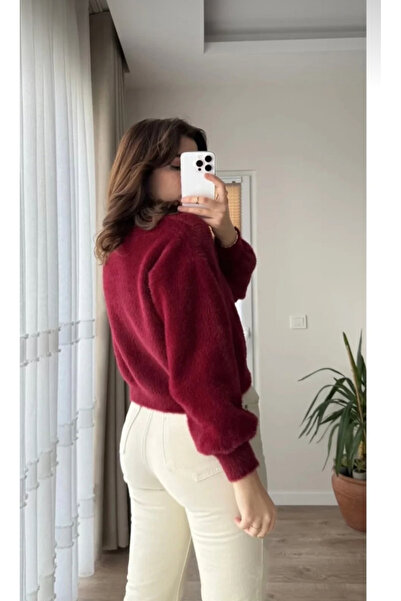 Store İnci düğmeli sakallı balon kol kadın triko yumoş hırka