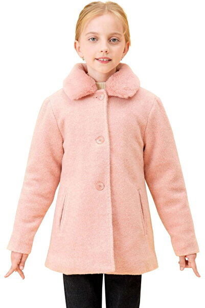 OEM Casual coat for girls, fur lined, with collar and buttons, pink 4 years