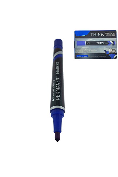 OEM Set of 12 blue permanent markers, THINK U100, with 1.5MM round tip, writes on any surface