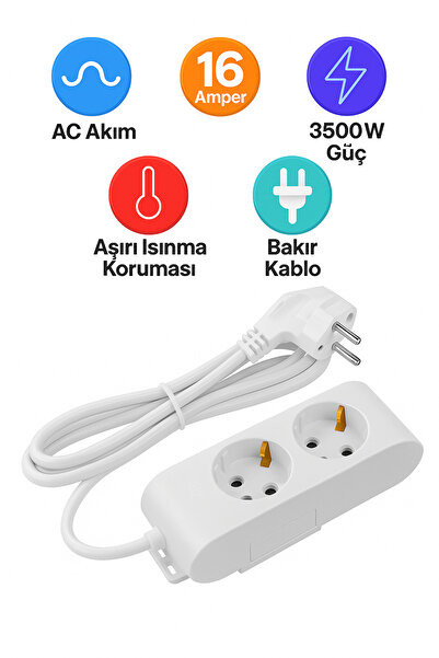 REYYEN 2’li 5 Metre Uzatma Ara Kablosu %100 Bakır Grup Priz