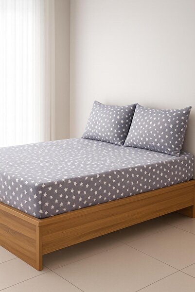 üntaş Battal Double Elastic Sheet Set Gray Star