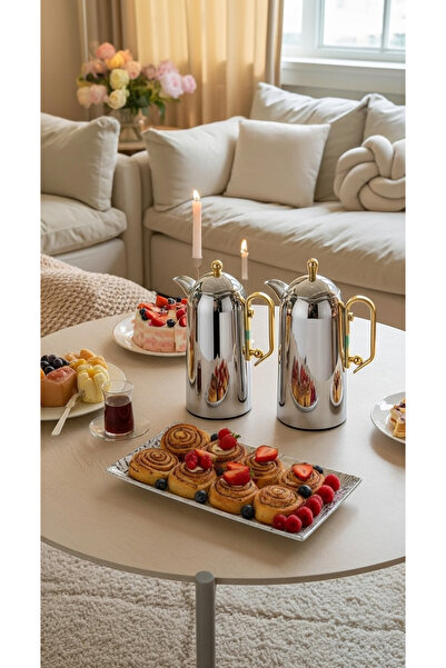 Generic 1-liter tea and coffee thermos set with a royal design