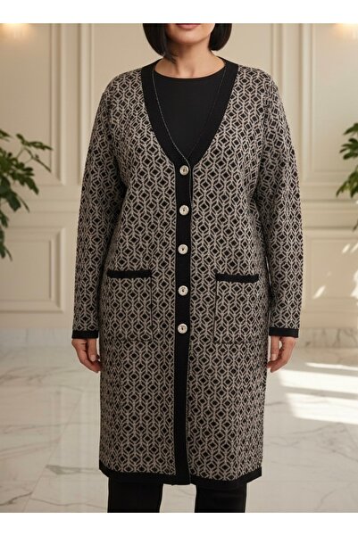 TEK سترة تريكو منقوشة للأم الشابة / أسود ومينك