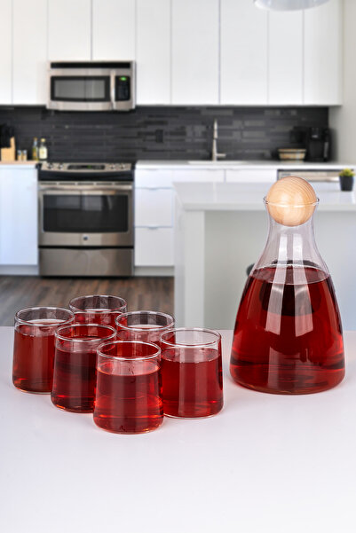 Lizzy Elysia Model 7 Parça Kristal Cam Karaflı Meşrubat Seti ( 1 Karaf Top Kapaklı & 6 Meşrubat Bardağı )