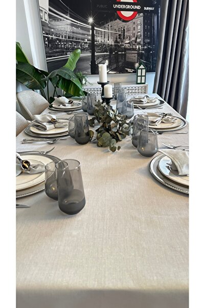 Decamor home Linen Textured Pearlescent Glitter Dark Gray Smoked Tablecloth (Napkin Not Included)