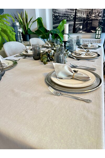 Decamor home Linen Textured Pearlescent Glitter Dark Gray Smoked Tablecloth (Napkin Not Included)