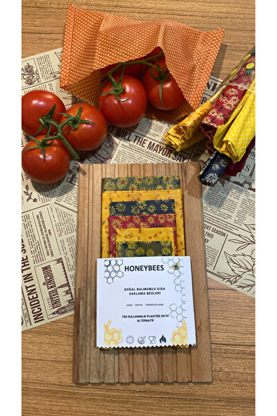 Home Daisy Patterned Fabric Reusable Natural Beeswax (Beeswax) Food Storage Cloth Set of 6