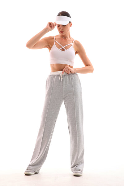 kallima Γκρι φαρδύ γυναικείο φούτερ με ψηλή μέση αντίθεση με ζώνη και τσέπες