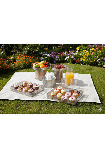 Generic Cake and dessert stand set + serving tray set + tissue box holder in a royal design