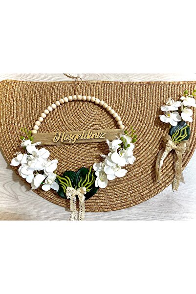 MACROMEKİDS Set of 2 Handmade Orchid Flower Welcome Door Ornament and Doormat – Decorative Front Door Set Gift