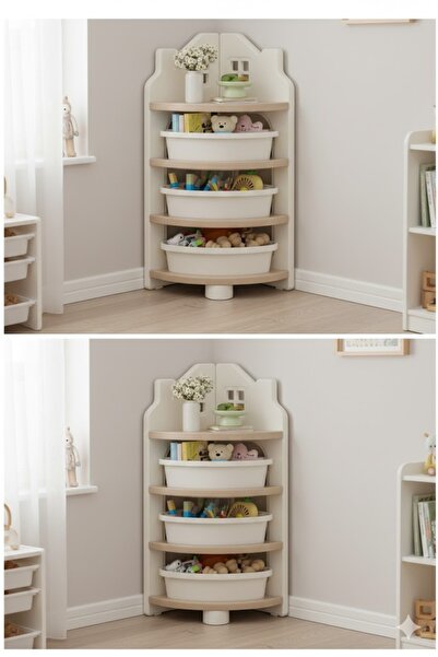 FULLJOY رف تخزين متعدد الوظائف للأطفال، رف كتب زاوية، منظم ألعاب كبير السعة لغرفة الأطفال