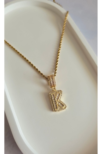 MİLUNXTE قلادة بحرف K - قلادة بحرف K - قلادة بحرف على شكل سلسلة حبلية - فولاذ...