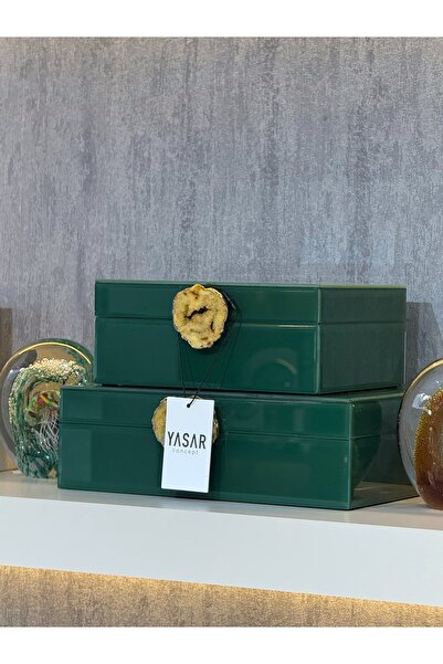 YASAR CONCEPT مجموعة صندوق زجاجي مزخرف من ميرافيا باللون الأخضر مع أحجار طبيعية