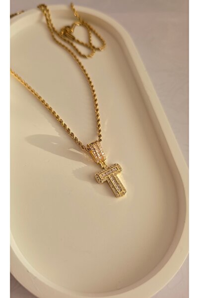 MİLUNXTE T Harfli Halat Zincir Harfli Kolye 316L Çelik (Zincir uzunluğu: 60 Cm)