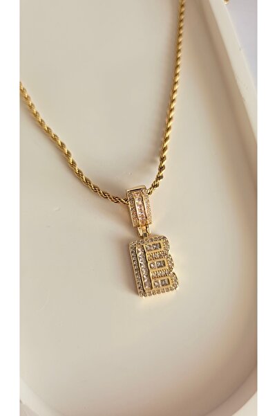 MİLUNXTE E Harfli Kolye - E Harf Kolye - Halat Zincir Harfli Kolye - 316L Çel...