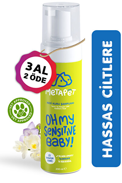 Metapet Hassas Ciltli Kediler Için Kuru Şampuan, Doğal Tüy Bakım Ürünü, Durulanmayan Susuz Köpük Yıkama