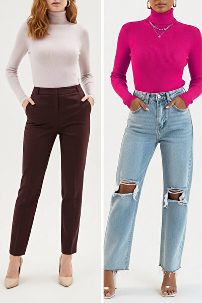 ZENCHES Slimfit Turtleneck Sweater Women Corded Fabric Long Sleeve Slim Fit T...
