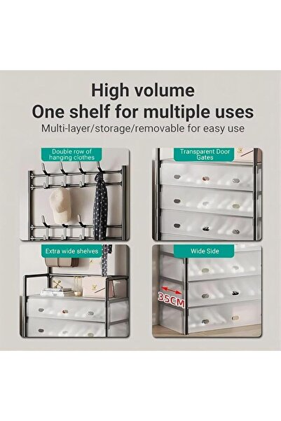 Miskat Trading 5-Layer Hall Tree with Metal Clothes Rail and Shoe Rack