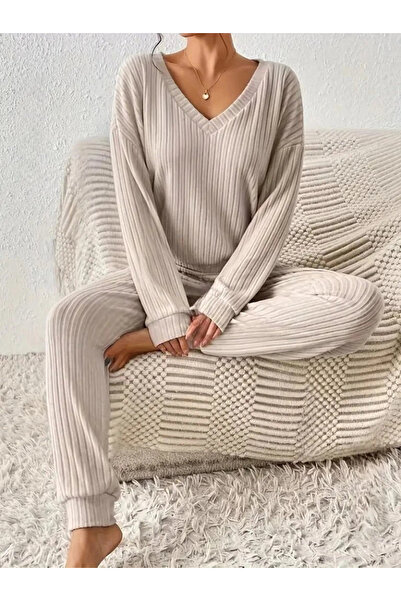 JARDİN ALLURE MDB Γυναικείο Μακρυμάνικο Σετ με λαιμόκοψη σε σχήμα V πλέξη ριμ...