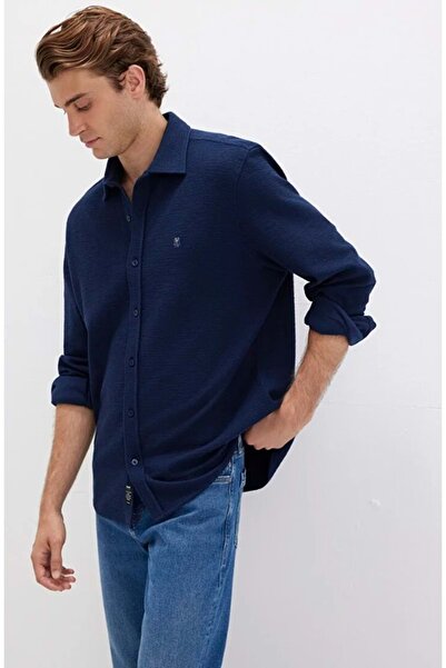 Mavi 0211789 m Logo Embroidered Knitted Men's Shirt Dark Blue