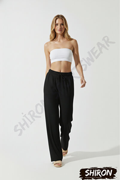 Shiron Sportswear&Company Muslină neagră pantaloni palazzo 100% bumbac organic