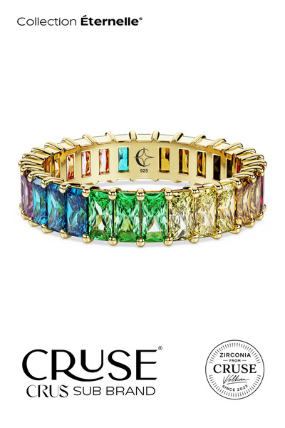 Cruse 925 Ayar Gümüş Renkli Baget Taşlı Tamtur Yüzük 14 Ayar Altın Kaplama Işıklı Kutu