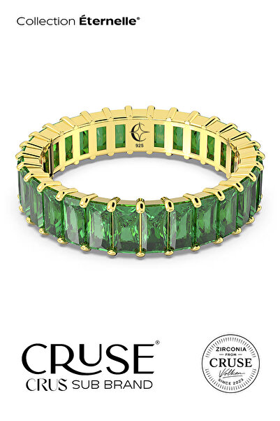 Cruse 925 Ayar Gümüş Yeşil Baget Taşlı Tamtur Yüzük 14 Ayar Altın Kaplama Işı...