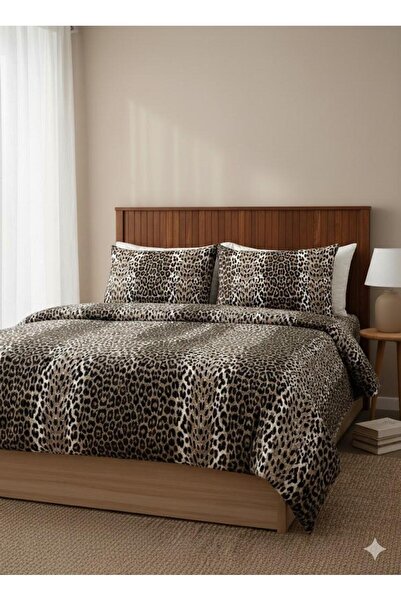 Belsina طقم غطاء لحاف مزدوج بنقشة الفهد (مع ملاءات مطاطية)