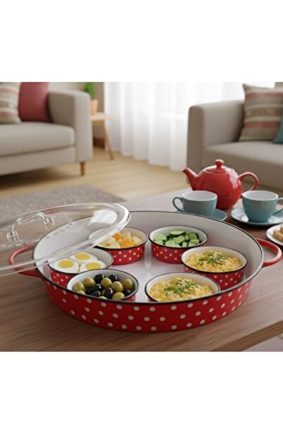 Generic صينية إفطار بغطاء مع زبديات تقديم