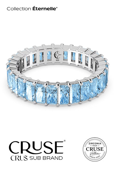 Cruse 925 Ayar Gümüş Aqua Baget Taşlı Tamtur Yüzük 18 Ayar Beyaz Altın Kaplam...