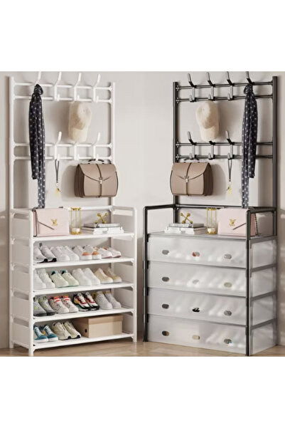 Miskat Trading 5-Layer Hall Tree with Metal Clothes Rail and Shoe Rack