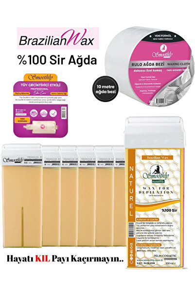 Smoothly 6 adet NATÜREL Brazılıan Rool on kartuş ağda 10 mt sir ağda bezi 1 a...