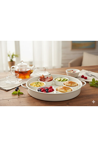 Generic Breakfast Tray with Lid and Serving Bowls (Cream)