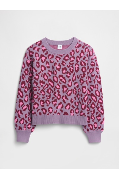 GAP Kız Çocuk Mor Relaxed Intarsia Kazak