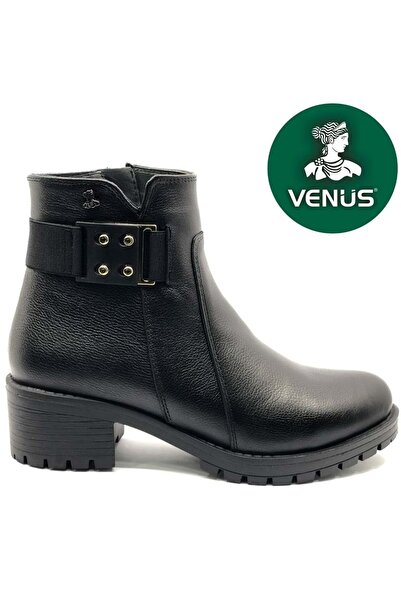 Venüs Burssella Genuine Leather Non-Slip Sole Orthopedic Women's Boots Black