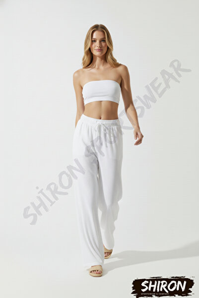 Shiron Sportswear&Company Beyaz Müslin Palazzo Pantolon %100 Organik Pamuk