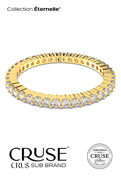 Cruse 925 Ayar Gümüş Taşlı Tamtur Yüzük 14 Ayar Altın Kaplama Işıklı Kutu