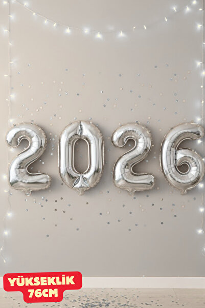 Baloncu Dede 2026 Gümüş Folyo Balon Yeni Yıl Folyo Balon Helyum Uyumlu Hava U...